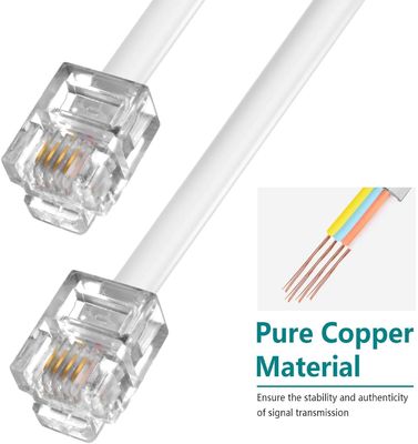 RJ11 to RJ11 Extension Cable - 4-Wire Flat Phone Line for Home/Office, DSL Modem, Security Systems & Cordless Phones