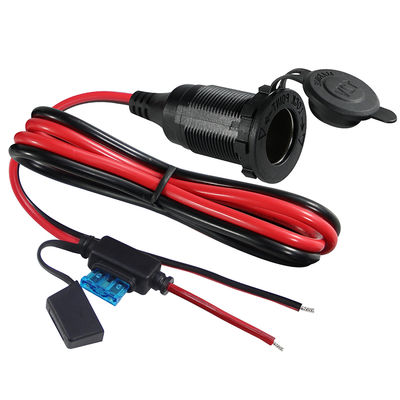 Cigarette Lighter Socket to Tinned Stripped Wire Power Cable with Inline Fuse - 12V/24V DC Output for DIY, Car Electronics