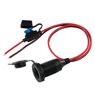 Cigarette Lighter Socket to Tinned Stripped Wire Power Cable with Inline Fuse - 12V/24V DC Output for DIY, Car Electronics