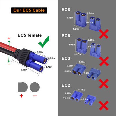 EC5 to 2P  Rectangular DC Connector Cable Power Wire for LiFePO4 Battery, Inverter, Solar Generator, Portable DC Systems