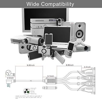 NEMA 5-15P to 2/4-Way US Outlet Power Splitter Cord - 125V AC Y Extension Cable for Home, Office, Workbench, Charger