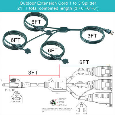 NEMA 5-15P to 3-Way US Outlet Splitter Power Extension Cord - 125V AC Heavy-Duty Cable for Home, Office, Workshop