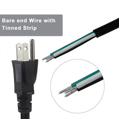 NEMA 5-15P Power Cord with Tinned Stripped Wire End-3-Conductor US Plug Cable for DIY Wiring, Panel, Terminal Block Use