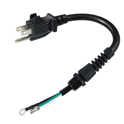 3P Open End Extension Cord, NEMA 5-15P Plug to Bare Wire, 14AWG  Power Cable with Strain Relief Cable Clip, Indoor/Outdoor Use