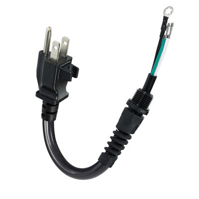 3P Open End Extension Cord, NEMA 5-15P Plug to Bare Wire, 14AWG  Power Cable with Strain Relief Cable Clip, Indoor/Outdoor Use