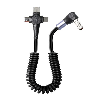 3-in-1 Coiled Fast Charging Cable, USB-C to 8-Pin & Micro USB, Triple Head Retractable Cord for Phone  3ft/4ft/6ft