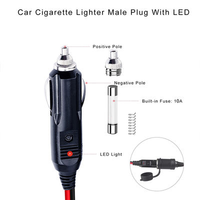 12-24 Volt Car Battery Charger With Cigarette Lighter Adapter Male to Male