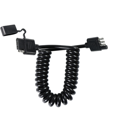 4-Pin Coiled Trailer Light Extension Cable -Weatherproof Spiral Wire Harness for Trailer RV Tow Vehicle Brake Signal Lights