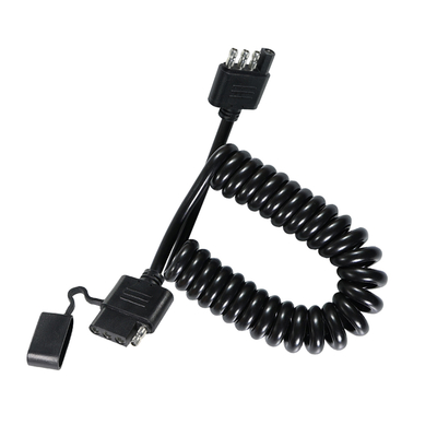 4-Pin Coiled Trailer Light Extension Cable -Weatherproof Spiral Wire Harness for Trailer RV Tow Vehicle Brake Signal Lights