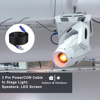 PowerCON Extension Cable -3-Pin Locking AC Power Cord for Stage Lighting, Audio Equipment, Event Power Distribution