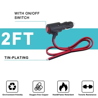 Cigarette Lighter to Tinned Stripped Wire - 12V/24V Heavy-Duty Power Cable with Fuse for DIY & Automotive Use
