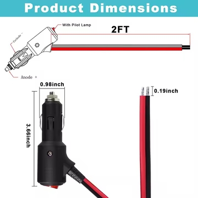 Cigarette Lighter to Tinned Stripped Wire - 12V/24V Heavy-Duty Power Cable with Fuse for DIY & Automotive Use