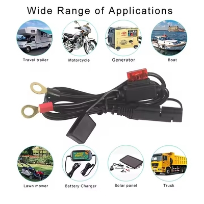 SAE to O-Ring Terminal Battery Cable with Inline Fuse - 12V Quick Disconnect Charging Wire for Motorcycle, ATV, Car