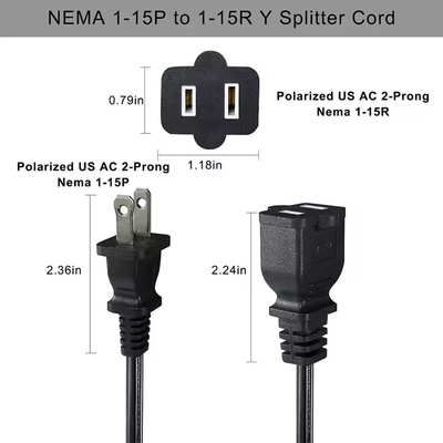 1-to-4 NEMA 1-15P Flat Plug Power Splitter - Space-Saving 125V 15A Multi-Outlet Extension for Home/Office