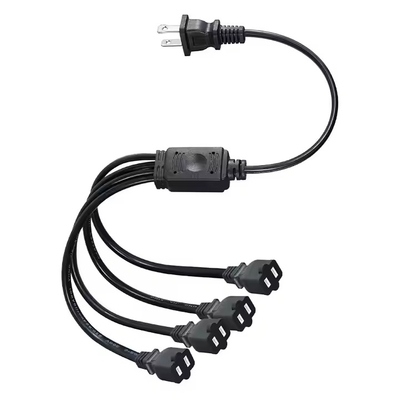 1-to-4 NEMA 1-15P Flat Plug Power Splitter - Space-Saving 125V 15A Multi-Outlet Extension for Home/Office