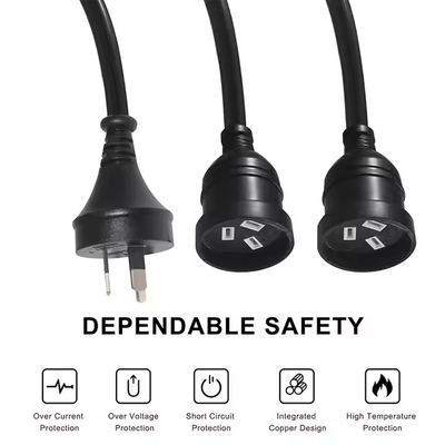 AU Plug to Dual AUS Socket Power Splitter Cord 10A/15A