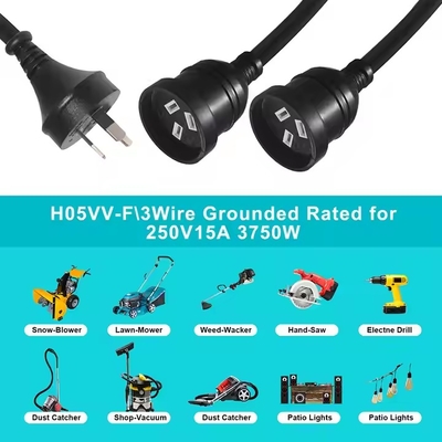 AU Plug to Dual AUS Socket Power Splitter Cord 10A/15A