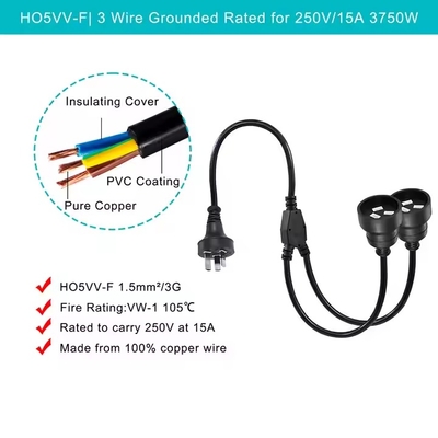 AU Plug to Dual AUS Socket Power Splitter Cord 10A/15A
