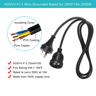 Universal 3 Pin Australia Aus Nzs Plug Computer Cable Male To Female Electrical Cord