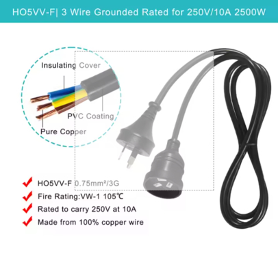 AU Plug to Female AUS Socket Extension Power Cord -Australian 3-Pin Mains Cable, 240V 10A/15A