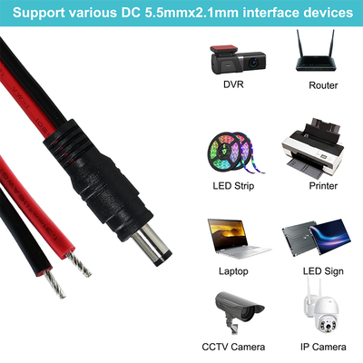 DC Male Plug to Tinned Wire Power Cable, 5.5x2.1mm or 5.5x2.5mm, 12V DC Power Adapter Cord for CCTV, LED, DIY
