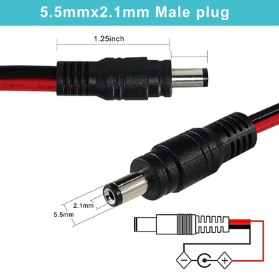 DC Male Plug to Tinned Wire Power Cable, 5.5x2.1mm or 5.5x2.5mm, 12V DC Power Adapter Cord for CCTV, LED, DIY