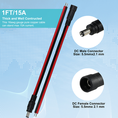 DC Male Plug to Tinned Wire Power Cable, 5.5x2.1mm or 5.5x2.5mm, 12V DC Power Adapter Cord for CCTV, LED, DIY