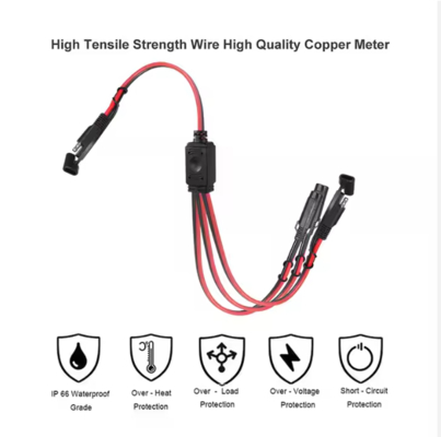 SAE 1-to-3 Power Splitter Cable for Solar Panels and Battery Chargers