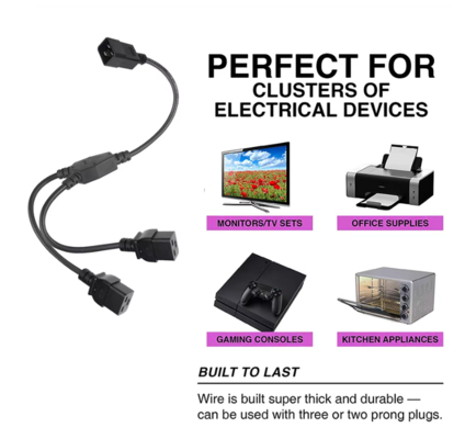 C20 to Dual C19 Power Splitter Cable 250V 16A Heavy Duty