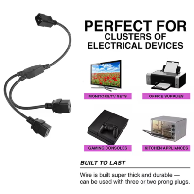 C20 to Dual C19 Power Splitter Cable 250V 16A Heavy Duty