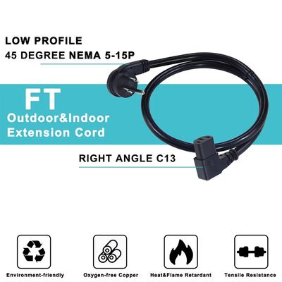 Right Angle NEMA 5-15P to Right Angle IEC C13 Power Cord, Heavy Duty 18AWG SJT Cable for Server PDU Network Switch
