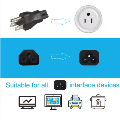 NEMA 5-15P to IEC C5 Power Adapter Cable for Laptops