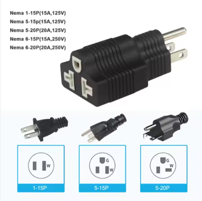 NEMA 5-15P to 5-15R Right Angle Plug Adapter 15A 125V