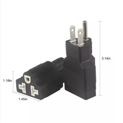NEMA 5-15P to 5-15R Right Angle Plug Adapter 15A 125V