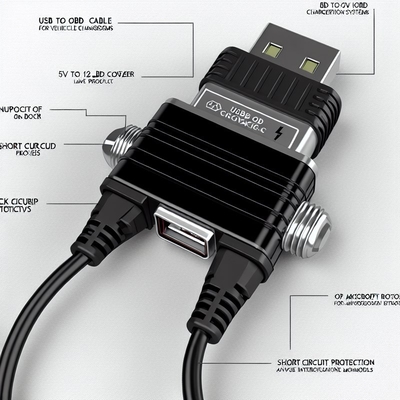 5V to 12V USB OBD Voltage Booster Cable with Short Circuit Protection