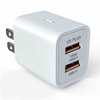 100W GaN Wall Charger with Dual USB-C and USB-A US Plug