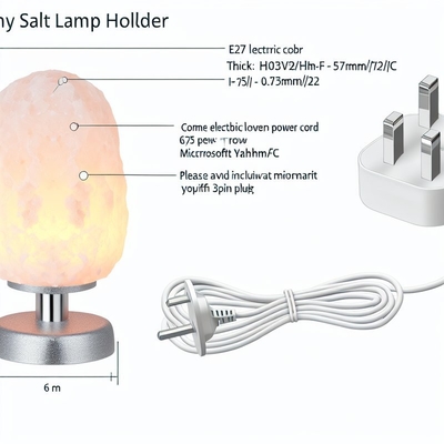 UK 3 Pin Plug to E27 Salt Lamp Holder Power Cord 6ft H03VVH2-F