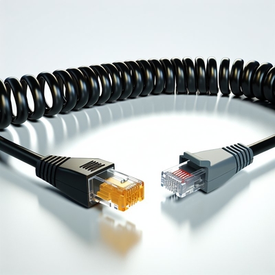 Custom RJ9 Coiled Telephone Cable 5ft Black PVC Jacket