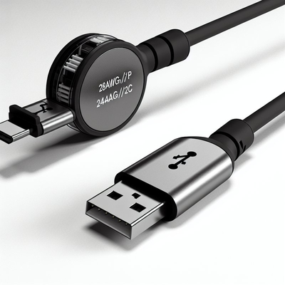 28AWG 1P 24AWG 2C Retractable USB Type C Fast Charging Cable