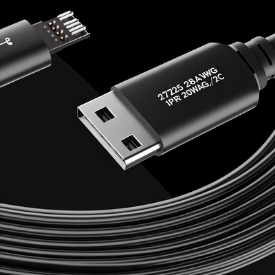 USB 2.0 Data Cable 28AWG 1PR 20AWG 2C Male to Female 2A