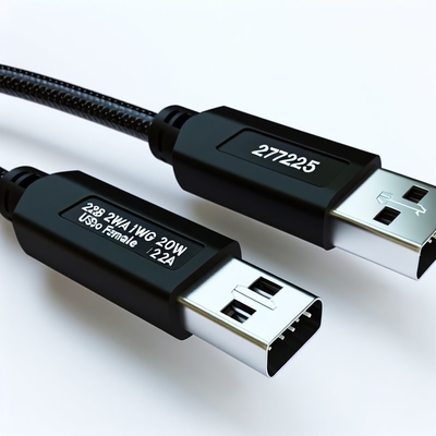 USB 2.0 Data Cable 28AWG 1PR 20AWG 2C Male to Female 2A