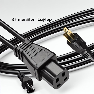 NEMA5-15P to C13 AC Power Cord 1.8m Black White 7A-15A