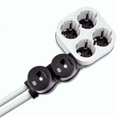 EU 3pin Male to 2 Female Sockets Extension Cord 1.8m