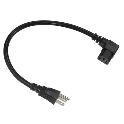 16AWG SJT Black NEMA 5-15P to Right Angle C13 Power Cord