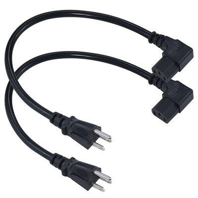 16AWG SJT Black NEMA 5-15P to Right Angle C13 Power Cord