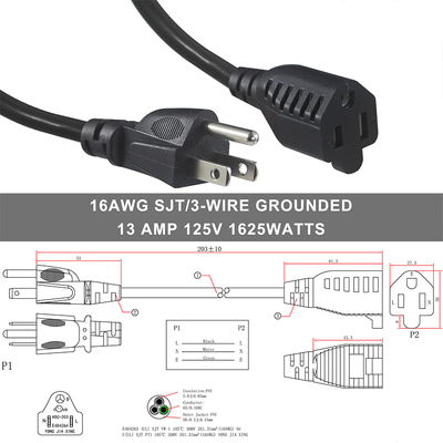 18AWG 3-Prong Pigtail Power Cord for Appliances and Tools