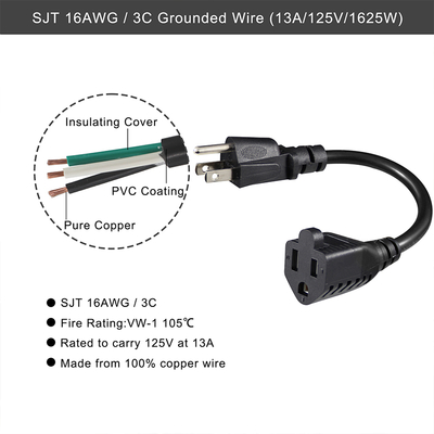 18AWG 3-Prong Pigtail Power Cord for Appliances and Tools