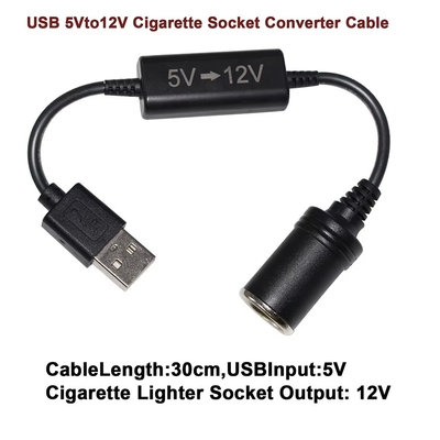 5V USB Step-Up Converter Power Adapter with Cigarette Lighter Socket for Vehicle Appliances