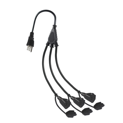 NEMA 5-15P to 3-Way 5-15R Power Splitter SJTW 16AWG