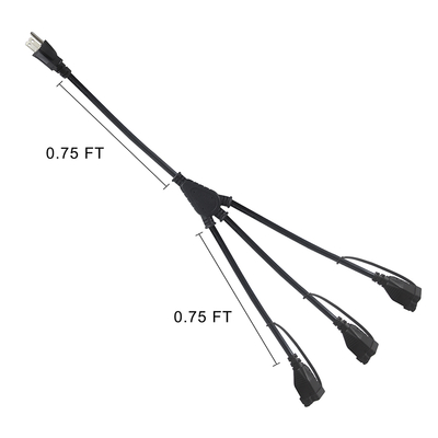 NEMA 5-15P to 3-Way 5-15R Power Splitter SJTW 16AWG